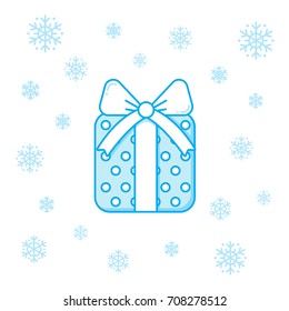 Christmas present box and snowflakes. Simple one color style for holiday design.