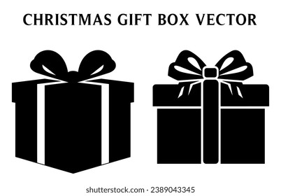 Weihnachtsgeschenkbox Vektor Silhouette einzeln auf weißem Hintergrund