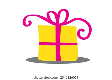 Christmas present box vector symbol in pink filled and outlined style. Surprise gift boxes