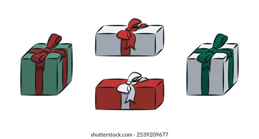 Christmas present boxes, drawing vector