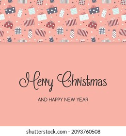 Christmas present boxes on a background with wishes. Xmas greeting card. Vector