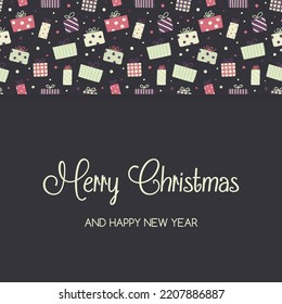 Christmas present boxes on a background with wishes. Xmas greeting card. Vector
