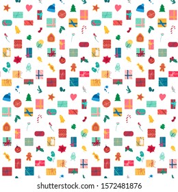 Christmas present boxes with ribbons seamless pattern. New year background. Xmas wallpaper