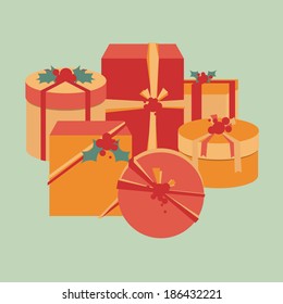 Christmas present collection with holly berry