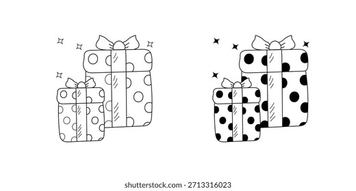 Christmas Present doodle set icon with white background vector stock illustration