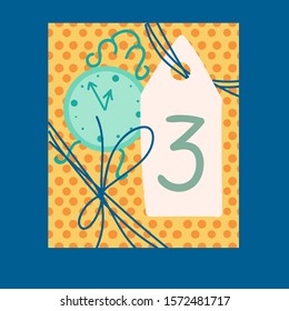 Christmas present with empty tag flat vector illustration. Gift box with ilex leaves design element