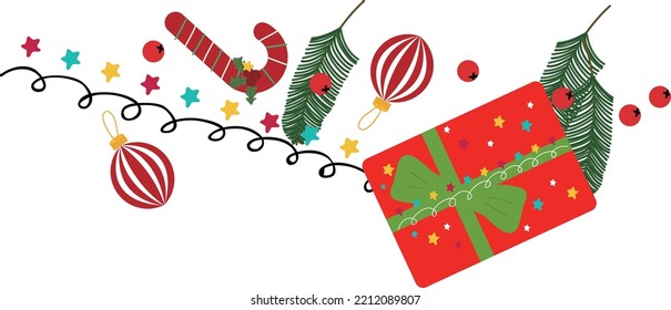 Weihnachtsgeschenk. Grönland, Flaggen, Etiketten, Blasen, Bänder und Aufkleber. Sammlung froher Weihnachts-Dekorationssymbole