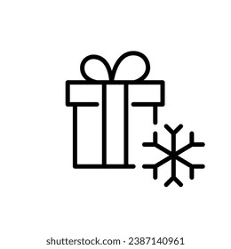 Christmas present. Gift box with a bow and snowflake. Pixel perfect, editable stroke