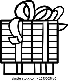 Regalo navideño o caja de regalo con rayas decorativas y correa de gran arco clip de imagen vectorial fondo transparente negro y blanco