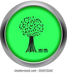 Christmas present icon with magic stars on colorful metallic round background