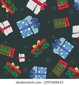 Iconos de regalo de Navidad Fondo de patrón Ilustración de vectores