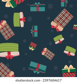 Iconos de regalo de Navidad Fondo de patrón Ilustración de vectores