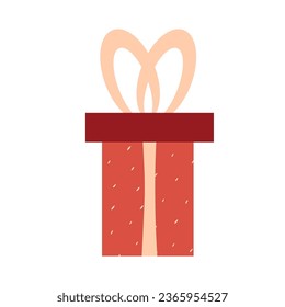 Christmas present, illustration in flat style. Red gift box, birthday celebration, icon isolated on white background. Vector design template, banner, card.