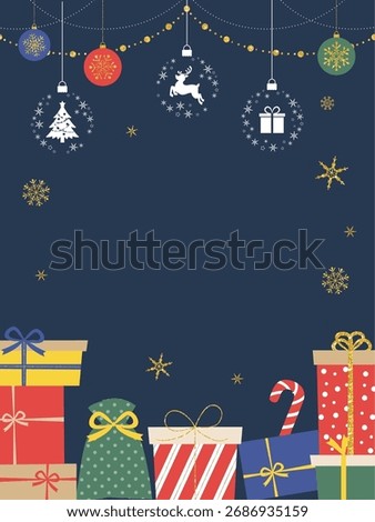 Christmas present and ornament background_vertical_vector illustration
