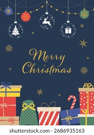 Christmas present and ornament background_vertical_with text_vector illustration
