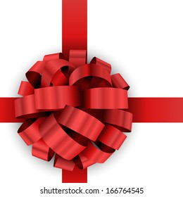 Christmas present red bow vector template isolated on white background.