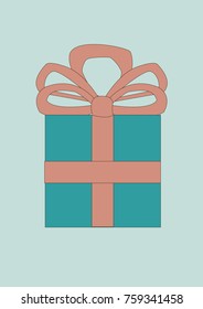 Christmas present with ribbon on a light background.