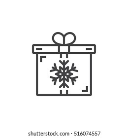 Christmas Present Symbol. Gift Box With Snowflake Line Icon, Outline Vector Sign, Linear Pictogram Isolated On White. Logo Illustration