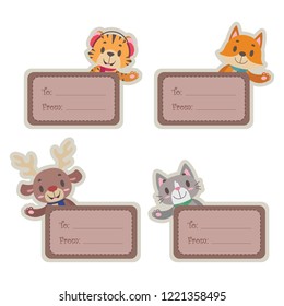 Christmas present tags with cute happy animals