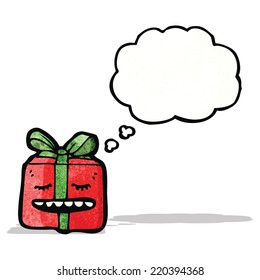christmas present with thought bubble cartoon