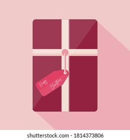 Ilustración vectorial de regalo navideño en fondo rosa con etiqueta de regalo navideña
