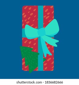 Navidad presente en el envoltorio de papel ilustración vectorial plana. Caja de regalo festiva con juguete de árbol de abeto