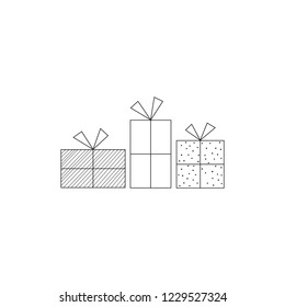 Christmas presents, birthday presents, gift box, black&white illustration