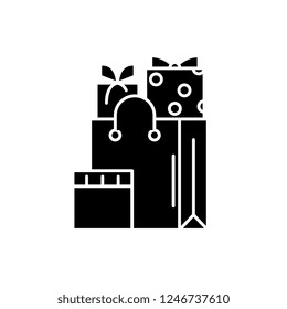Christmas presents black icon, vector sign on isolated background. Christmas presents concept symbol, illustration 