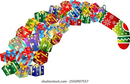 Christmas presents boxes pour out of sock