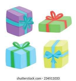 Christmas presents collection. Vector illustration of cartoon gifts isolated on white
