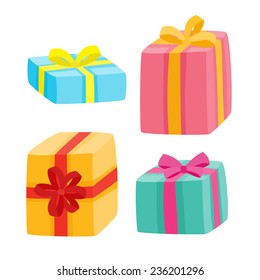 Christmas presents collection. Vector illustration of cartoon gifts isolated on white