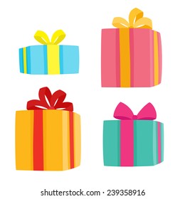 Christmas presents collection. Vector illustration of cartoon gifts in bag isolated on white