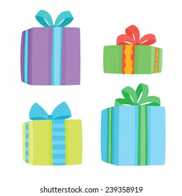 Christmas presents collection. Vector illustration of cartoon gifts in bag isolated on white