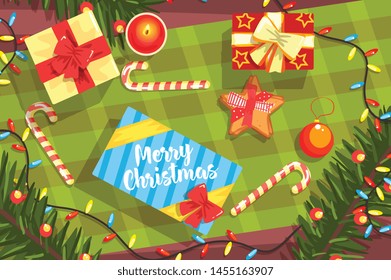 Christmas Presents Colorful Illustration With Classic Holiday Symbols Collection