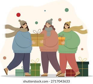 Ilustración vectorial de intercambio de regalos de Navidad
