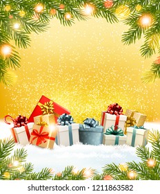 Christmas presents with a garland and a gift boxes. Vector.