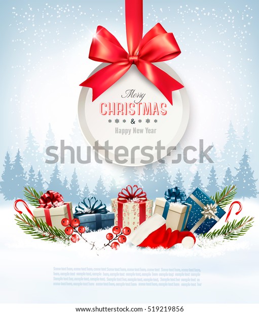 Stock Regali Di Natale.Immagine Vettoriale Stock 519219856 A Tema Regali Di Natale Con Un Biglietto Royalty Free