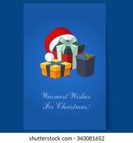 Christmas Presents and Hat. Winter Vector Illustration.