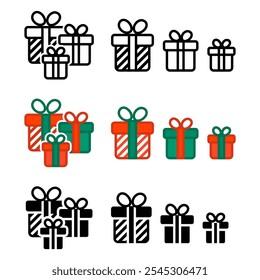 Christmas presents icon set. orange and green gift boxes set. New year decoration.