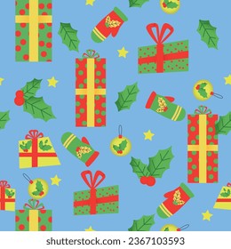 Regalos navideños con hojas sin fisuras