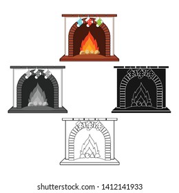Christmas presents on the fireplace single icon in cartoon,black,black,flat,monochrome style for design. Christmas vector symbol stock illustration web.