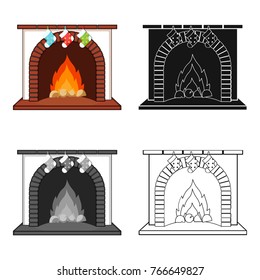 Christmas presents on the fireplace single icon in cartoon,black,flat,monochrome style for design. Christmas vector symbol stock illustration web.