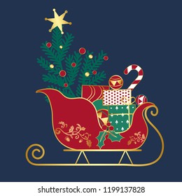 Christmas presents on a sledge vector