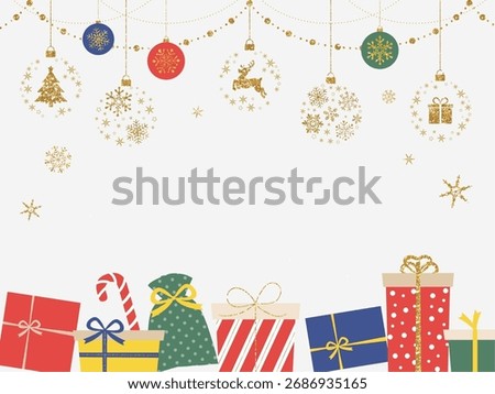 Christmas presents and ornaments background white_vector illustration