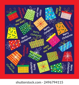 Christmas presents pattern for christmas card, gift wrap design