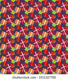 Christmas presents seamless pattern flat style vector design on a dark background