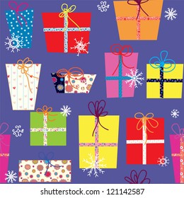 Christmas presents seamless pattern with snow