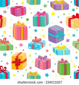 Christmas presents seamless pattern. Vector illustration of cartoon gifts isolated on white