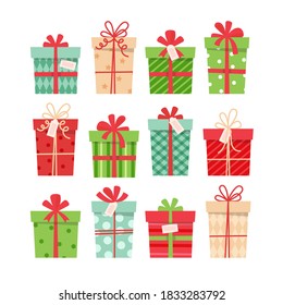 Christmas presents set, different boxes with ribbons, Vector illustration in flat style