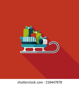 Christmas presents and sleigh flat icon with long shadow eps10